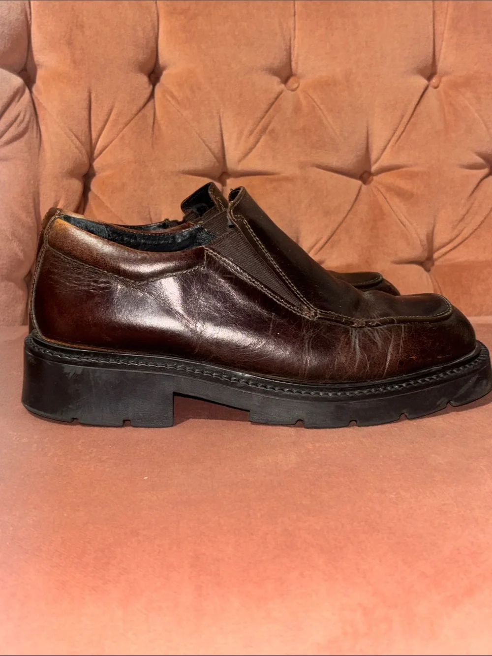 Aldo chunky lug sole burgundy brown leather loafer slip on punk grunge shoe 41